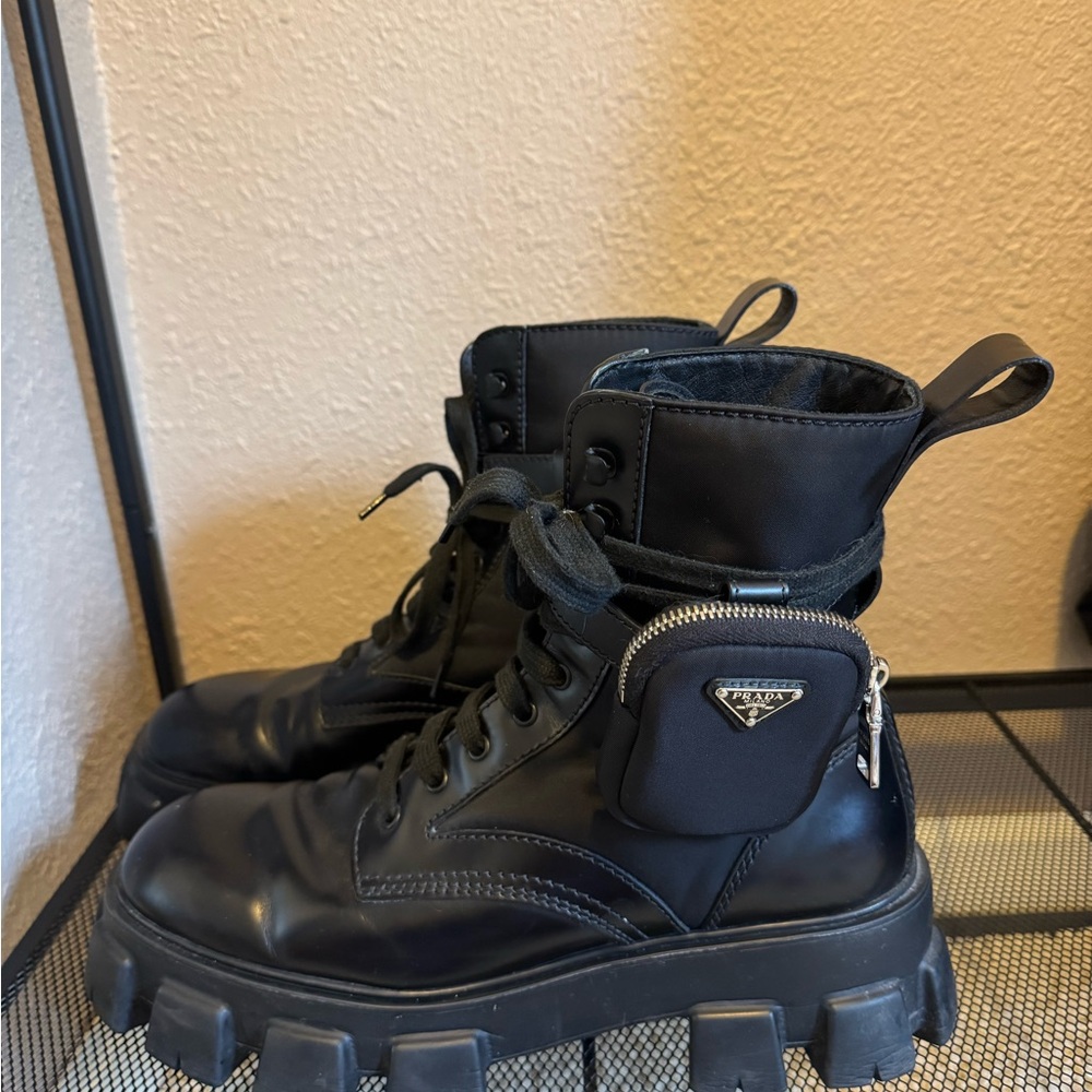 Prada Monolith Brushed Leather and Re-nylon Boots with Pouch